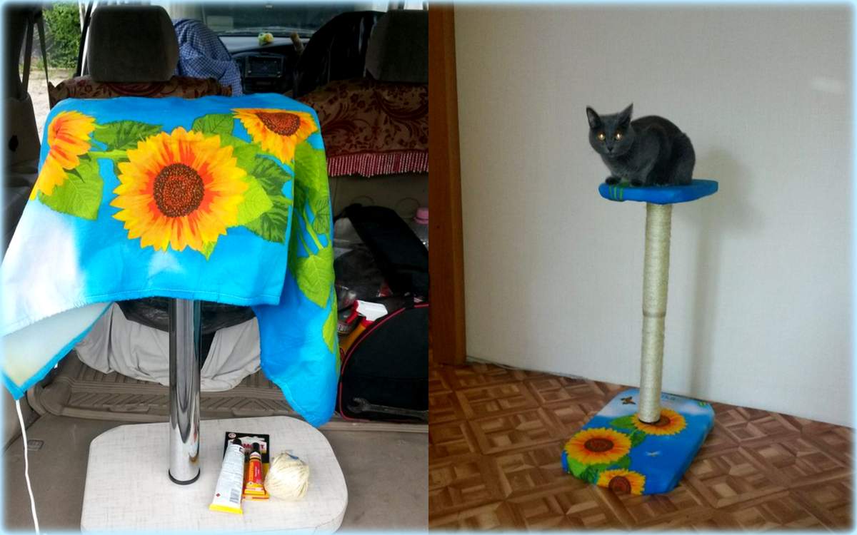 Оригинальная и очень практичная когтеточка-подставка для кошки, сделанная нашим читателем - Дмитрием Пукитой.