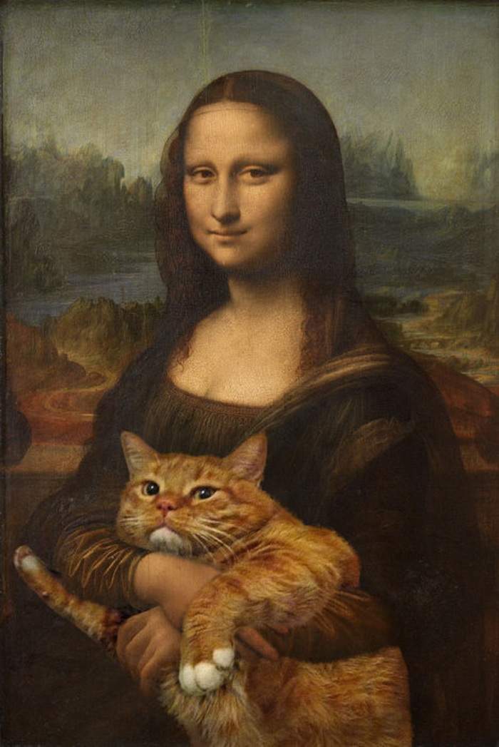 Если вы знакомы с проектом Fat Cat Art, то наверняка поймете, что этот толстяк-кот делает на руках у Моны Лизы. Заратустра то и дело выступает в разных ипостасях, являясь главной музой проекта.