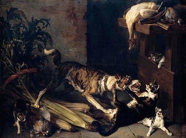 Франсуа Депорт «Собака и кошки дерутся на кухне».