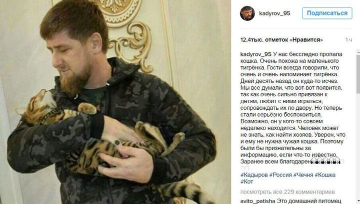 Неизвестно нашелся ли кот Кадырова, но точно известно, что для Рамзана она кое-что значит.